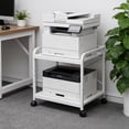 thumbnail image 2 of Support d'Imprimante Grand de 20 Pouces, Table d'Imprimante à 2 Niveaux sous le Bureau avec Tablette à Hauteur Réglable, Chariot d'Imprimante Roulant avec Roues pour Rangement de Bureau à Domicile, Blanc, 2 of 7