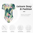 thumbnail image 4 of KLL Women 's Crew Neck Bodysuit Jumpsuits Flamingo Print Short onesies Stretch T Shirts, 4 of 7