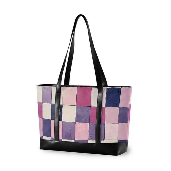 FORMRS Laptop Tote Bag for Women with 15.6" Computer Compartments Handbag, Pink and Purple Plaid Pattern