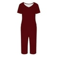 thumbnail image 6 of yievot Pajama Sets for Women Short Sleeve Shirt with Capri Pants Sets Solid Loungewear Sleepwear Pajamas Two Piece Outfits for Women, 6 of 7