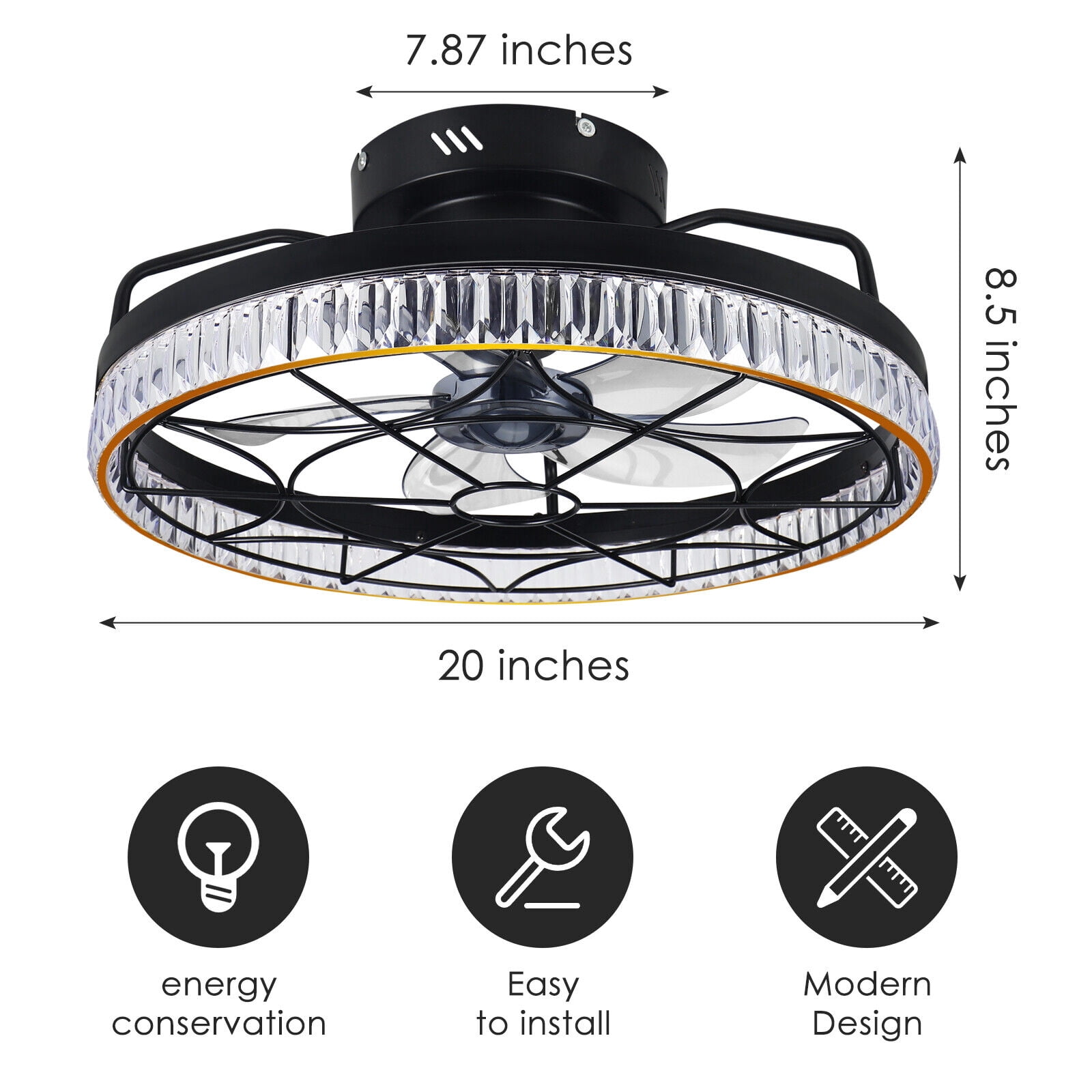 20" Small Caged Ceiling Fans with Lights and Remote & APP Control, Flush Mount Low Profile Ceiling Fan with Light, 5 Enclosed Blades, 6 Wind Speeds