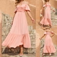 thumbnail image 2 of Summer Dress for Women Off Shoulder Spaghetti Strap Boho Dress Ruched Ruffle Short Sleeve Flowy Beach Party Maxi Dress, 2 of 9