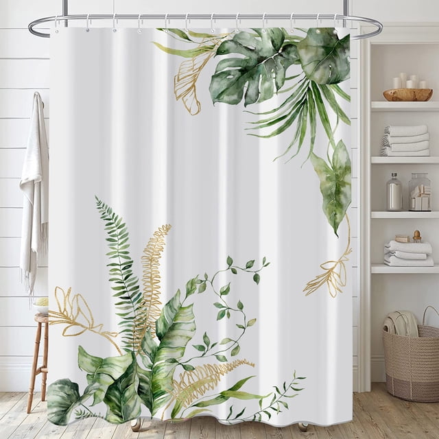 Flmtop Rideau de Douche Feuille Verte Feuille de Bananier Palmier Botanique Doublure de Rideau de Douche Rideaux de Douche Lavables à la Machine Installation Facile Rideaux de Douche de Bain avec Crochets pour Maison Salle de Bain Appartements Dortoirs