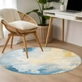 thumbnail image 5 of 3ft Round Rug, Blue Yellow Non-Skid Rubber Backing Large Area Rugs - Living Room Bedroom Home Office, Modern Vintage Oil Painting Abstract Indoor Floor Mat Carpets Washable Rug, 5 of 9