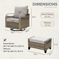 thumbnail image 4 of COOS BAY 4 Pieces Brown Wicker Outdoor Rattan Patio Bistro Furniture Set 360° Swivel Rocking Chairs and Ottomans with Gray Cushions, 4 of 10