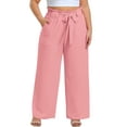thumbnail image 2 of Cueply Womens Wide Leg Pants Plus Size Elastic Tie Knot Lounge Pants Loose Trousers with Pockets, 2 of 5