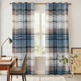 thumbnail image 4 of Blue Brown Plaid Kitchen Curtains 84 Inch Length, Vintage Abstract Stripes Lattice Grommet Top Bedroom Living Room Curtains, Light Filtering Cafe Curtain Drapes 2 Panels Set 84''x84'', 4 of 9