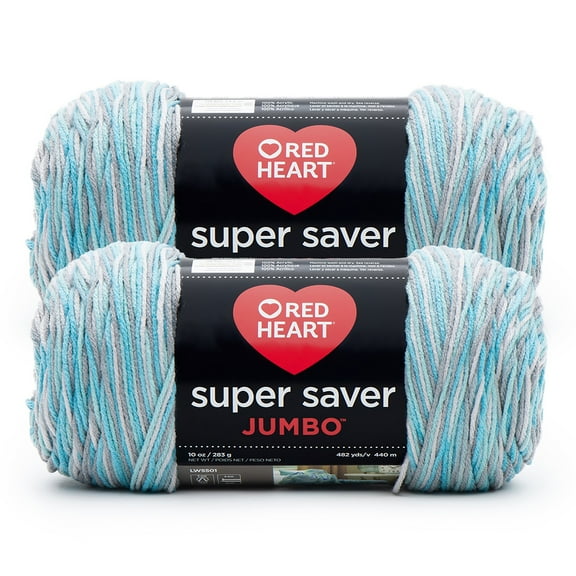 Red Heart® Super Saver Jumbo™ #4 Worsted Acrylic Yarn, Icelandic 10oz/283g 482 Yards (2 Pack)