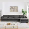 thumbnail image 3 of 130" Modular Sectional Sofa, L-Shape with Folding Table and Dual-Port Charging, Side Storage Pockets, 2 Armrest Pillows, Free Movement Ottoman, High Density Foam, Chenille, 5 Seat 42919, 3 of 12