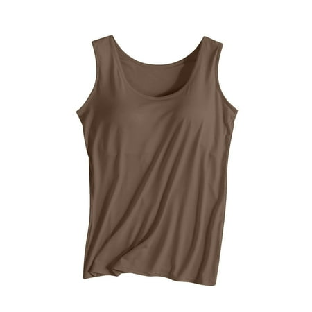 Cuekondy Womens Tee Shirts Fashionable Casual Padded Tank Top out Wire Bra Cup Integrated Tank Top Suspenders Plus Size Tops for Women