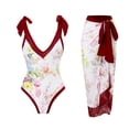 thumbnail image 1 of Maillot de Bain une Pièce pour Femmes avec Jupe Robe de Plage Rétro Surf Été - Rouge, 1 of 7