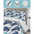 thumbnail image 3 of Quilt King Size Bedding Set, Teal Sea Turtle Coastal Reversible Summer Quilt 3 Pieces, Classic Ocean Waves Turquoise Lightweight Bedspreads Coverlets with 2 Pillow Shams for All Seasons, 3 of 5