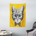 thumbnail image 1 of Animal Tapestry, Sketchy Hand Drawn Design Baby Hipster Cat Cute Kitten with Glasses Image Print, Wall Hanging for Bedroom Living Room Dorm Decor, 40W X 60L Inches, Grey Mustard, by Ambesonne, 1 of 2