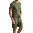 thumbnail image 3 of Men Solid Crew Neck Short Sleeve Tee & Drawstring Pocket Shorts 2 Piece Casual Summer Tracksuit Dark Green XL, 3 of 7