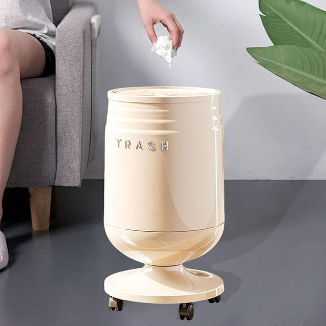 Cubo de basura rodante con tapa, cubo de almacenamiento, cesto para basura doméstica, de para apartamento, dormitorio, baño, cocina, sala de estar Blanco