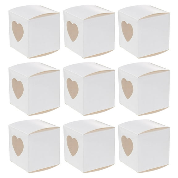 WHAMVOX 50 Pcs Square Kraft Paper Candy Boxes PVC Transparent Heart-shaped Window Cupcake Favor Boxes Wedding Party Accessories (White)