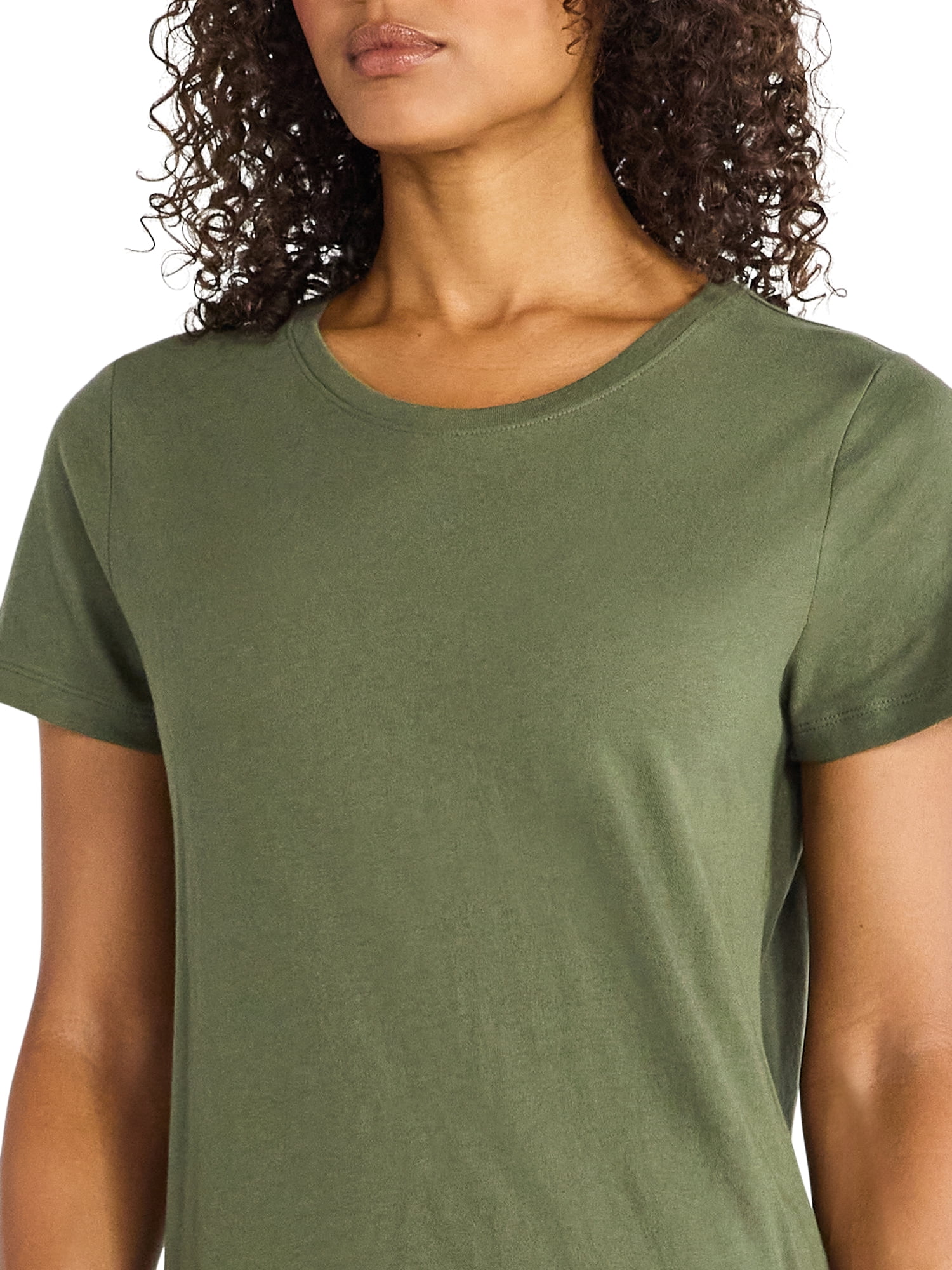 Time and Tru Women's 100% Cotton Crewneck Tee with Short Sleeves, Sizes XS-XXXL
