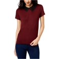 thumbnail image 2 of maison Jules Camiseta básica con cuello de encaje para mujer, rojo, extragrande Maison Jules Camiseta básica, 2 of 2