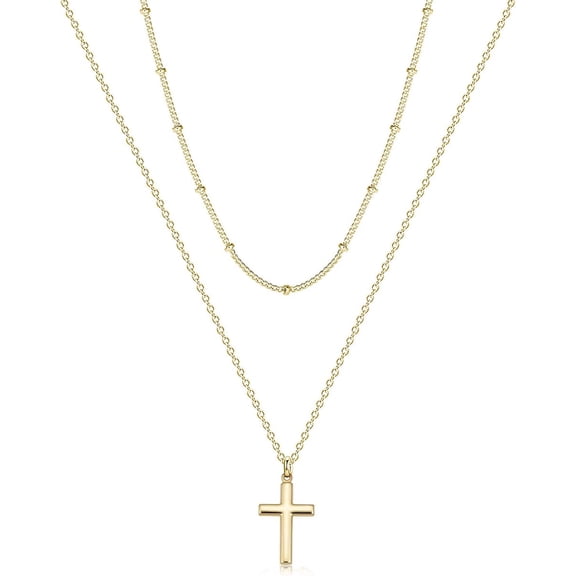 Terandius Cross Necklace Faith Pendant 14K Plated Dainty Chain Minimalist Simple Tiny God Lords Prayer Religious Jewelry