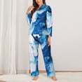 thumbnail image 2 of Fotbe Blue White Fluid Art Pattern Long Sleeve Pajama Set for Women,Sleepwear Set,2-piece Loungewear Set,Soft PJs Comfy Nightwear with Pockets -Medium, 2 of 7
