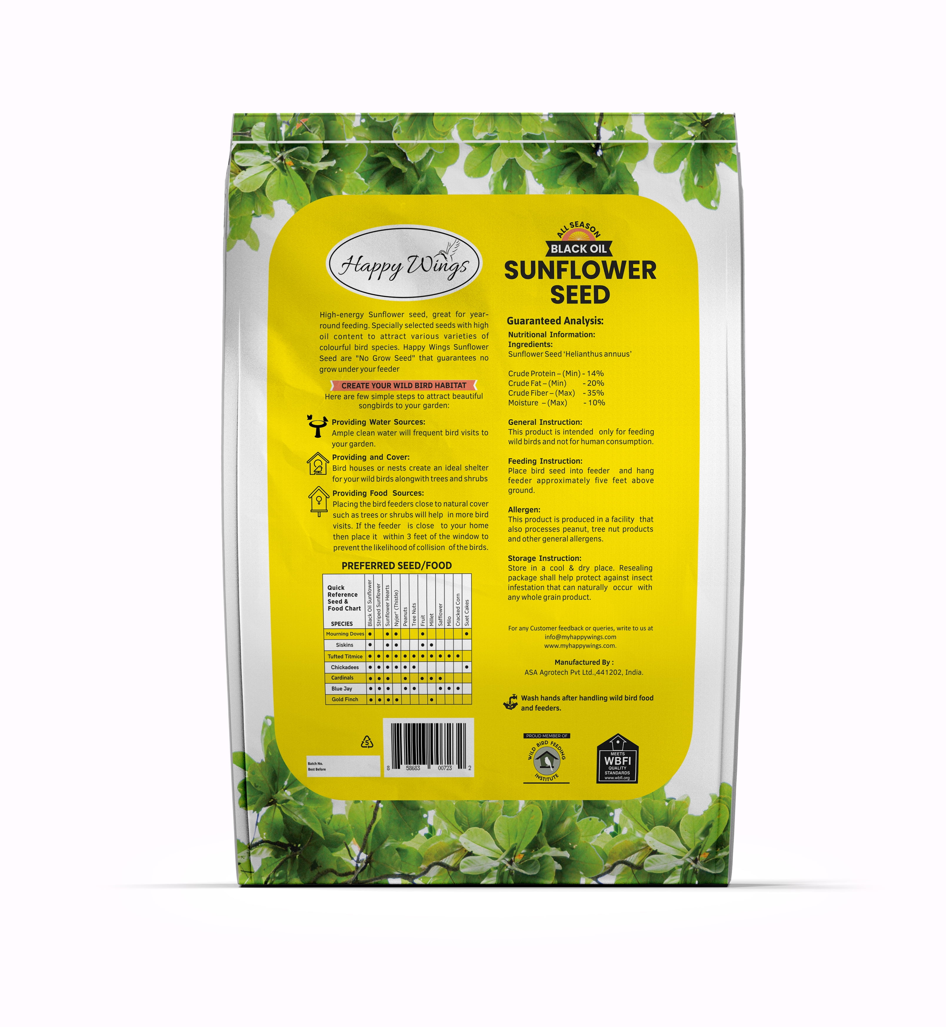 Happy Wings Sunflower Seeds 14 lb No Grow Birdseed, Wild Bird Food. Dry, New