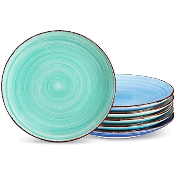 Bonita Salad Plates, 8.5 inch Small Dinner Plates Set, Ceramic Dessert Plate Serving Dishes Set of 6, Microwave, Oven and Dishwasher Safe, Assorted Color