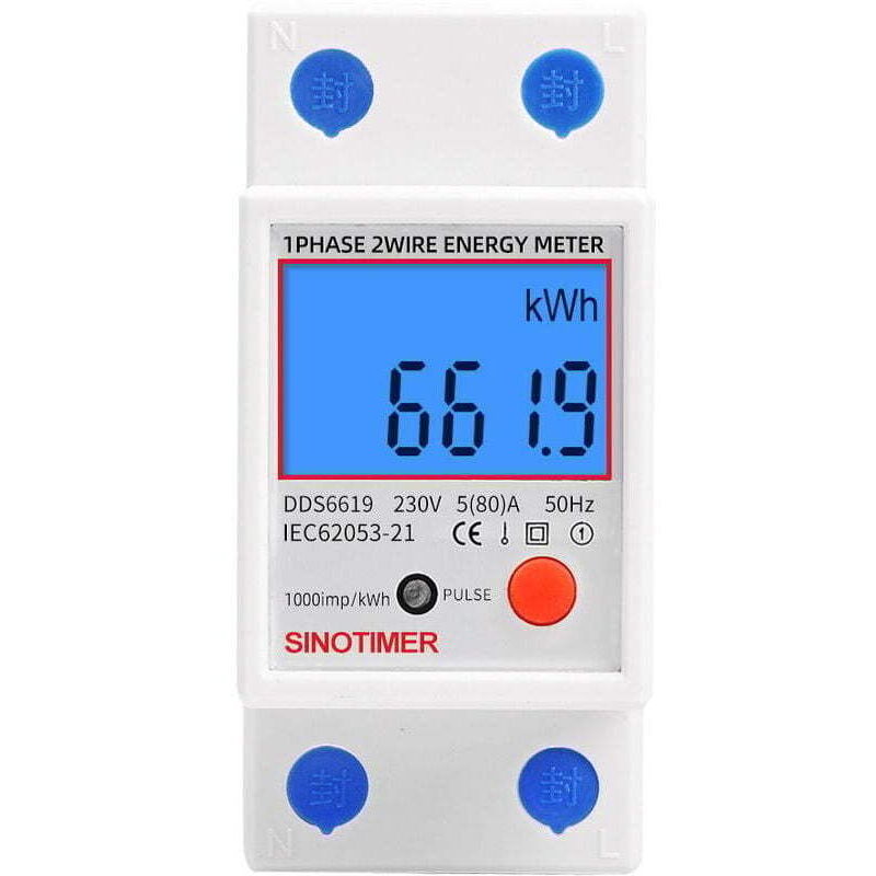thumbnail image 1 of Single-Phase Multifunction Electronic Energy Meter with LCD Display - DIN Rail Mount - 5-80A 230V - Size: 7.8x3.5x6.5cm, 1 of 5
