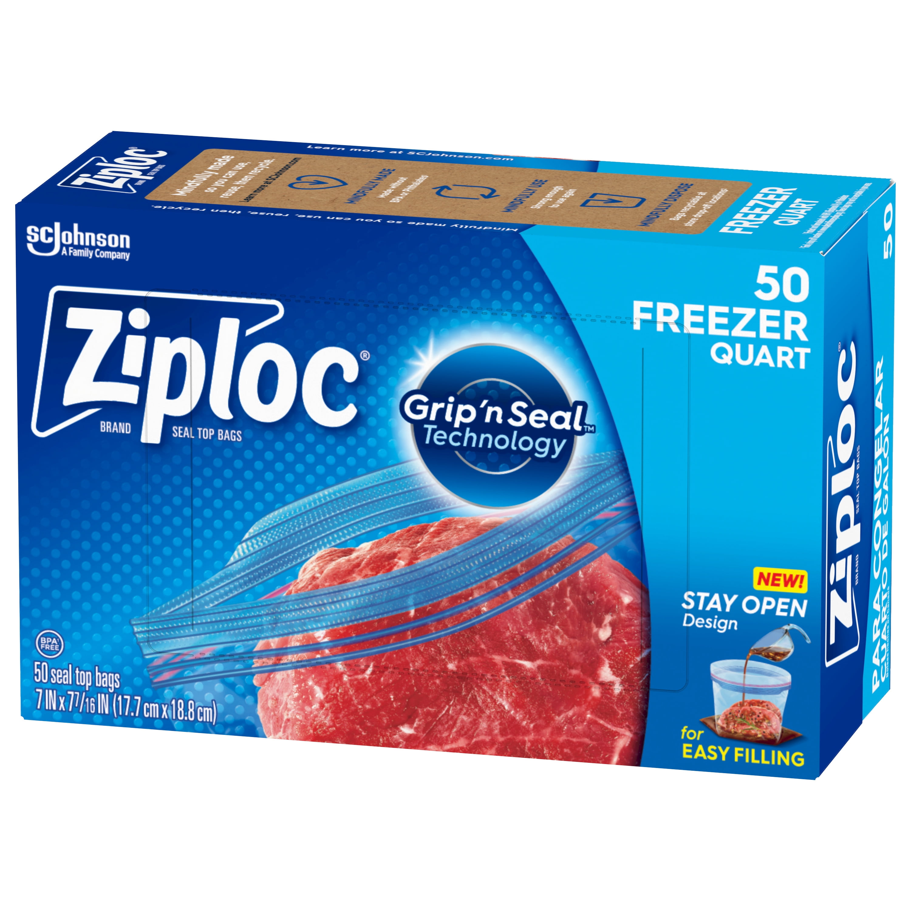 Ziploc Freezer Bags **216**Storage Pack Heavy Duty Quart Ziplock Bag Grip N  Seal 798256050282