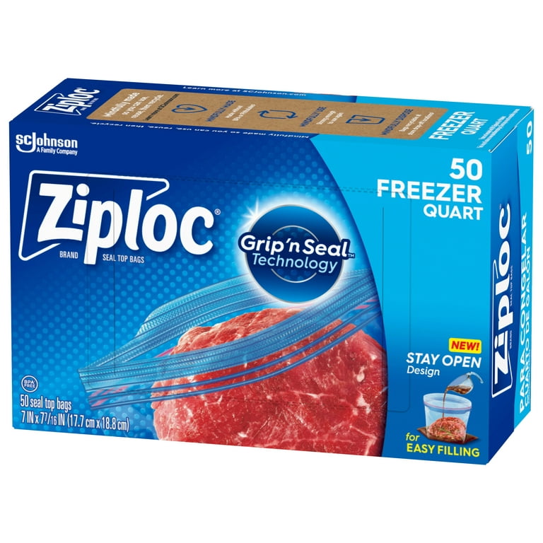 ZiplocÆ Brand Storage Bags with Grip 'n Seal Technology, Quart, 25