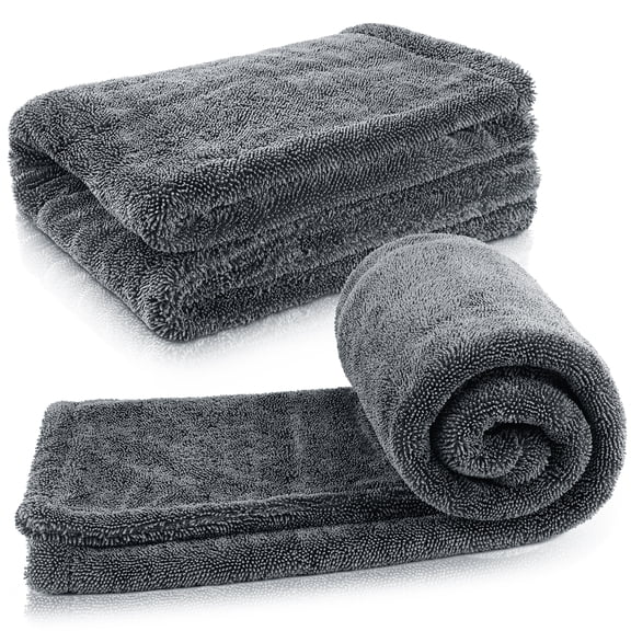 24" x 36" Car Drying Towel, Extra Large Double Twisted Loop Microfiber Towel, 1500 GSM, Ultra Absorbent Detailing Cleaning Cloth for Cars Trucks SUVs, Grey 1 Pack
