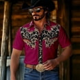 thumbnail image 2 of xfsWaSs Western Cowboy Shirts For Men Casual Button Down Short Sleeve Shirt Floral Embroidered Festival Shirts Holiday Celebration Retro Party Tops, 2 of 5