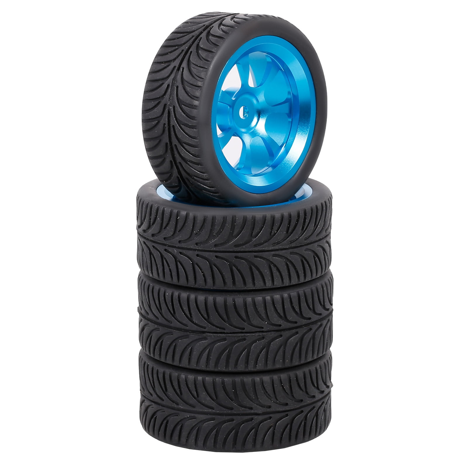 4 Sets RC1:10 Off-Road Car Plastic Star Wheel Rims High Grip Rubber Tyres Black
