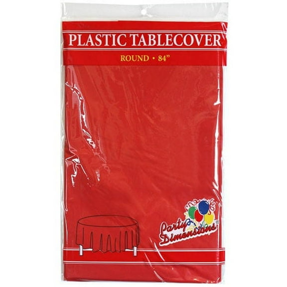 Party Dimensions Red 84" Round Plastic Disposable Party Tablecloth