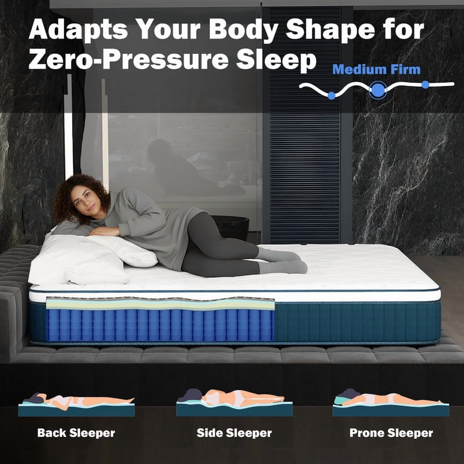 14 Inch Hybrid Mattress, Medium Firm, Twin Size, Tight Top, Advanced Pocket Coil System, Exceptional Edge Support