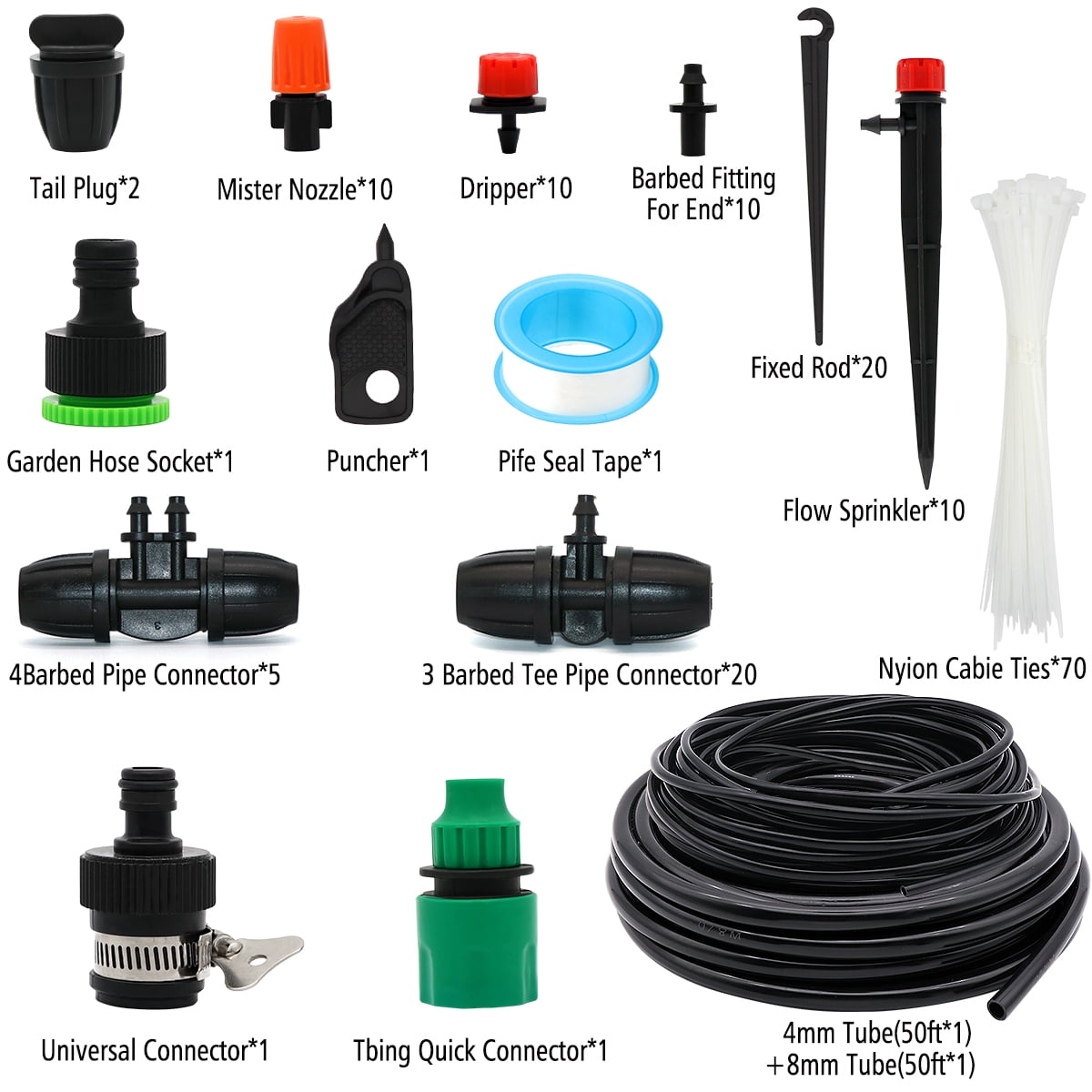 Budiwati Drip Irrigation Kits, 165pcs Automatic Drip Irrigation System with 1/4 Drip Irrigation Tubing for Outdoor Plants, Garden Misting Plant Watering System for Yard, Lawn, Patio,Raised Bed