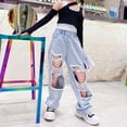 thumbnail image 3 of CHICTRY Kids Girls Loose Ripped Jeans Wide Leg Distressed Denim Pants,Sizes 3-15 Blue 4-5, 3 of 7