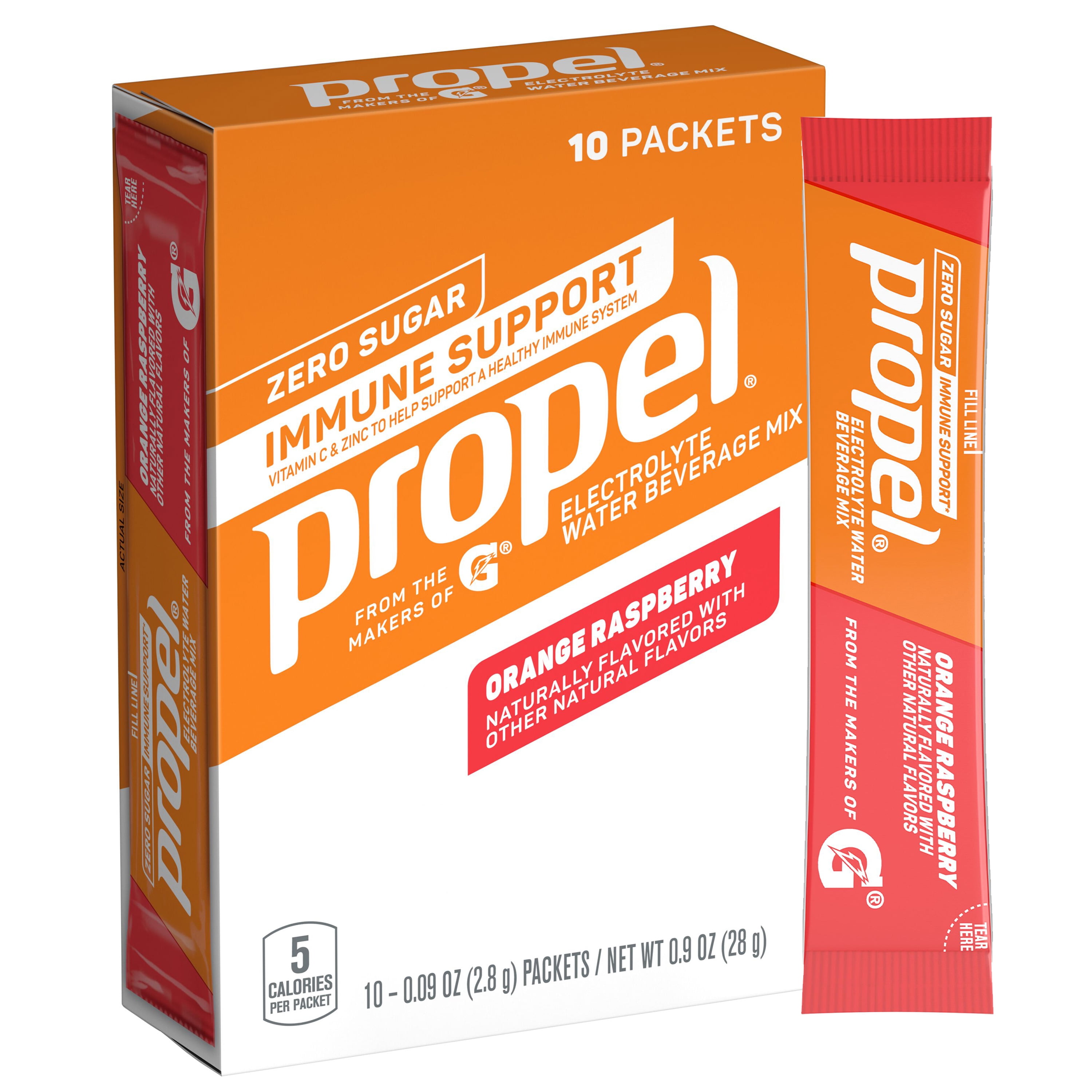 Propel Immune Support Electrolyte Mix, Orange Raspberry, 10 Packets