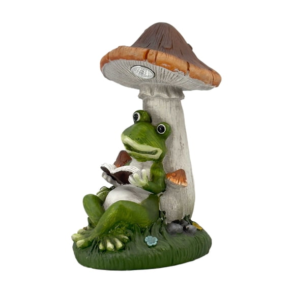 Galt International 14" Reading Frog Mushroom Solar LED Statue