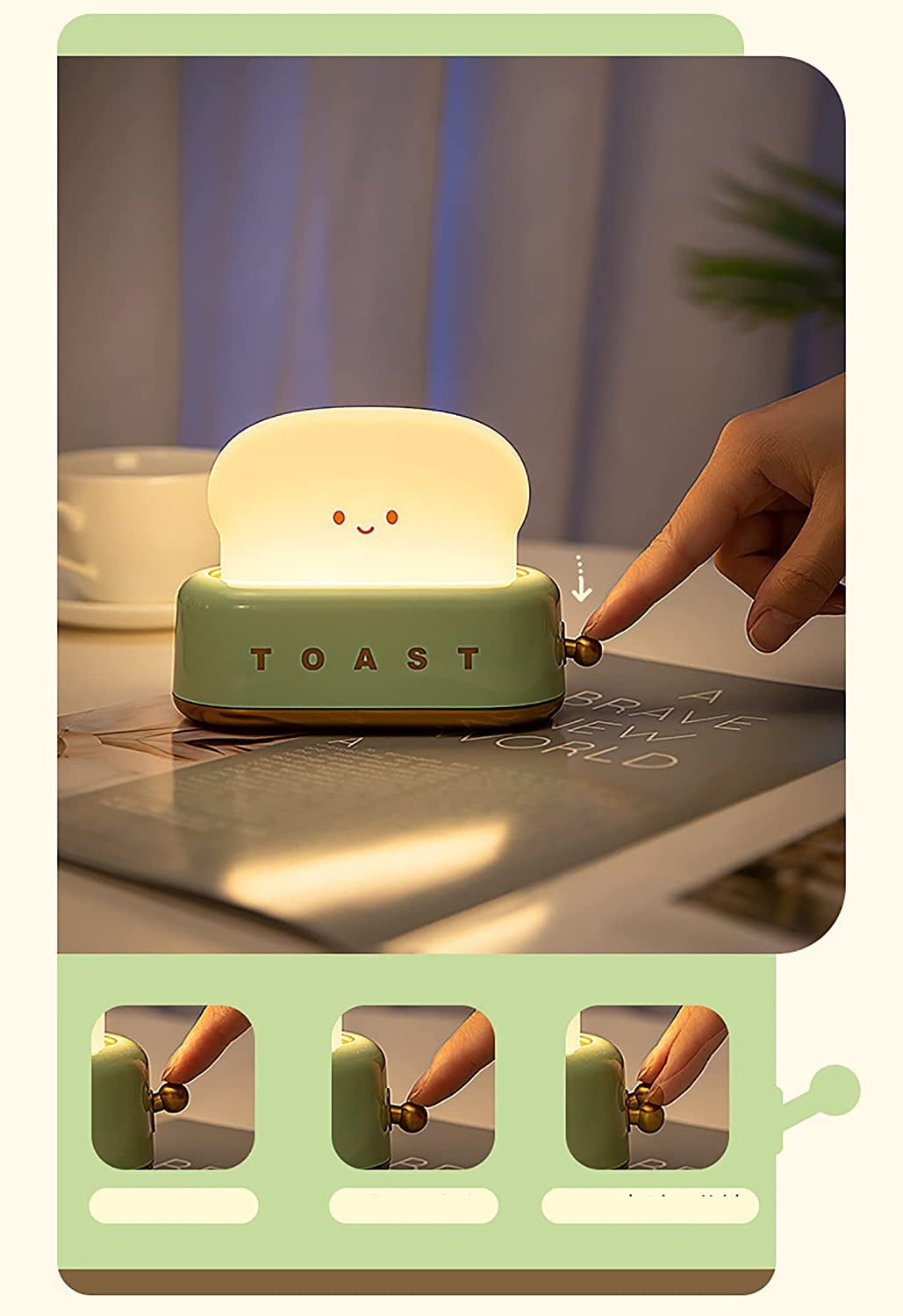 LINLIN Cute Toast Night Light,Rechargeable Timer Adjustable Brightness Bread LED Night Lamp,Portable Bedroom Bedside Sleep Lamp Dimmable for Baby Girls Boys Birthday Children's Day Gifts