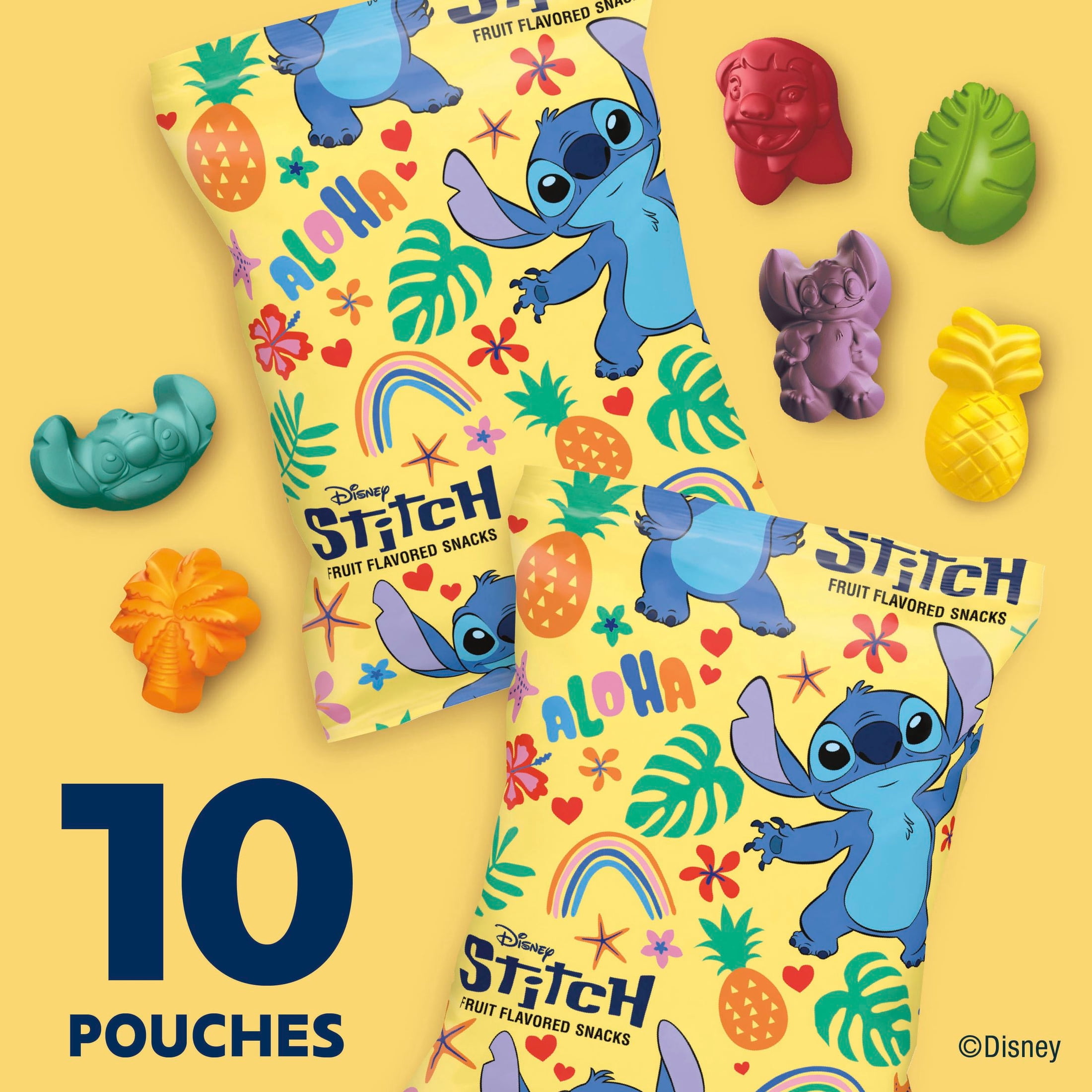 (8 pack) Disney Stitch Fruit Flavored Snacks, Fat Free and Gluten Free Snack, 8 oz, 10 Pouches