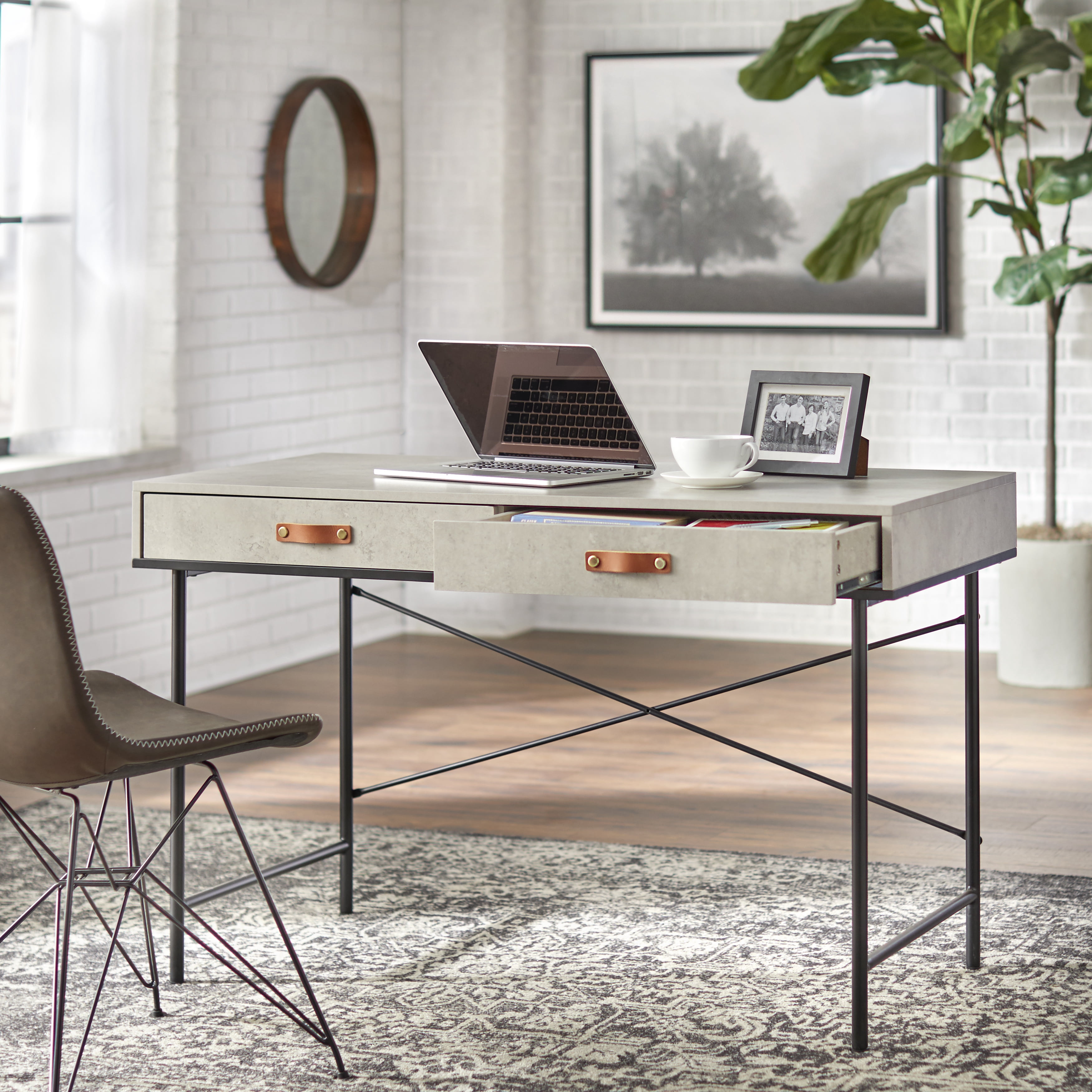 TMS Augusta Laminated MDF Portable 2-Drawer Writing Desk, Gray/Black