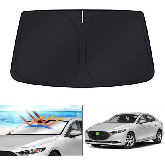 Canvcle Custom Fit Windshield Sun Shade for Mazda 3 Accessories 2019-2024 2025 Mazda3 Hatchback/Sedan Window Cover Sun Visor Foldable Blocks UV Rays Keep Your Car Cooler
