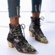 thumbnail image 3 of NECHOLOGY Botas Mujer Adulto Femenino Zapatos Botines de mujer Botas florales de para mujer Botas de mujer con estampado de cordones y tacón grueso (Black, 8.5), 3 of 6