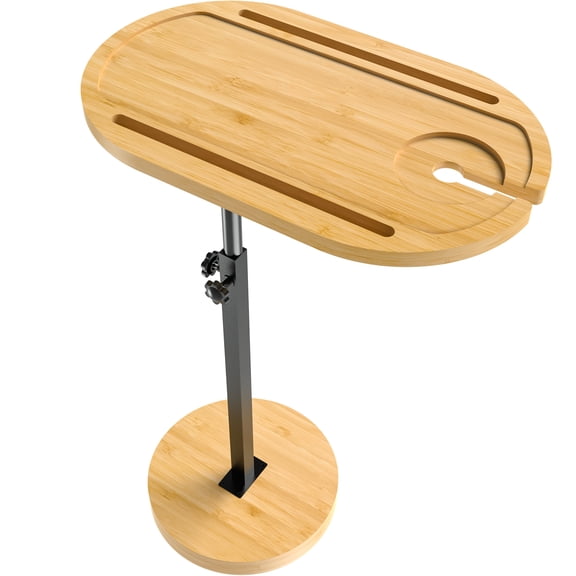 NiHome Bamboo Swivel TV Tray Table with Thickened Stable Non-Tipping Base,Adjustable Height Couch Table Tray,End Table,Bath Tub Side Tray Table with 360° Rotating for Hot Tub Bedside Sofa Balcony