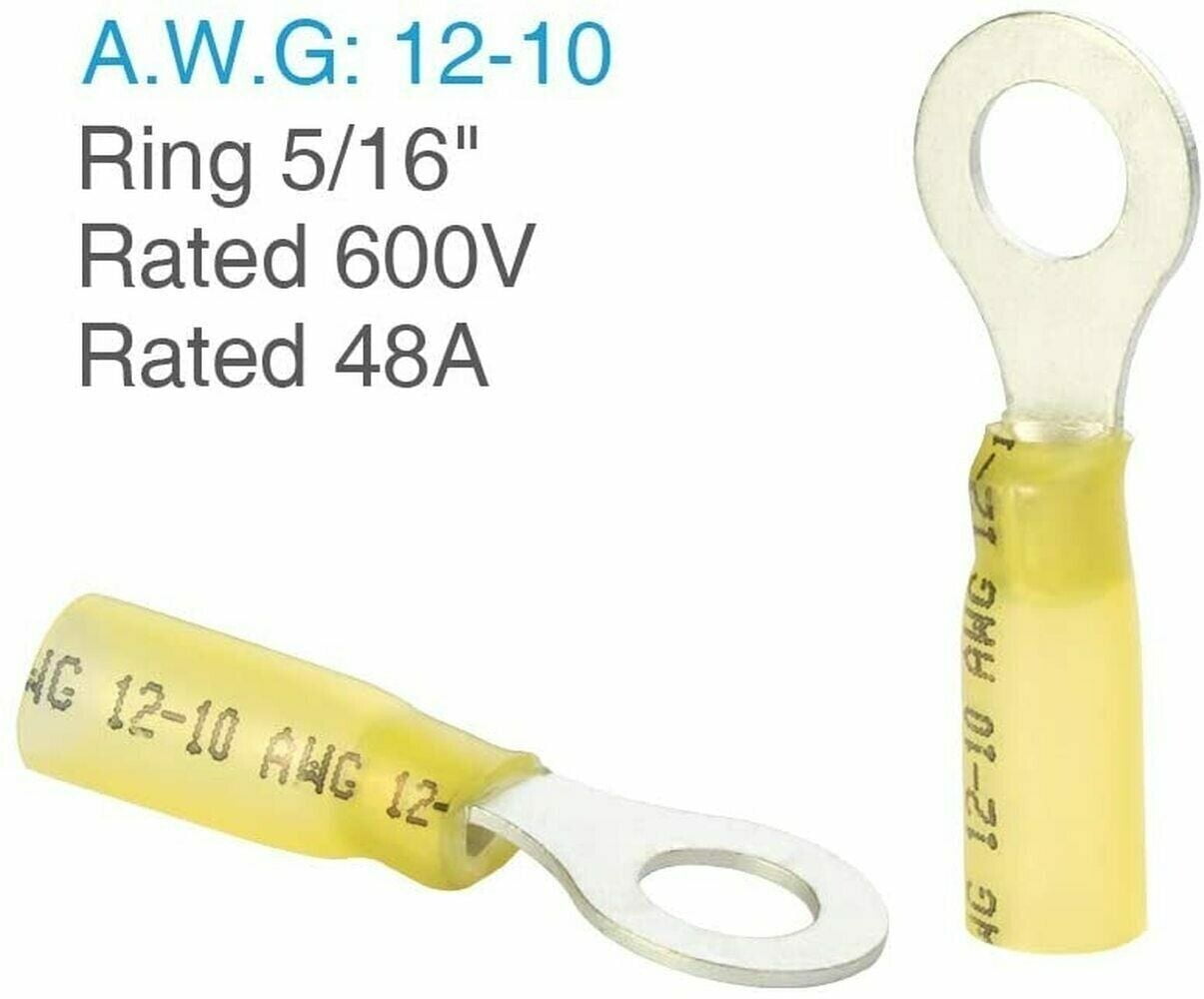 100pcs Insulated Heat Shrink Ring 12-10AWG #10 Electrical Wire Crimp Connectors