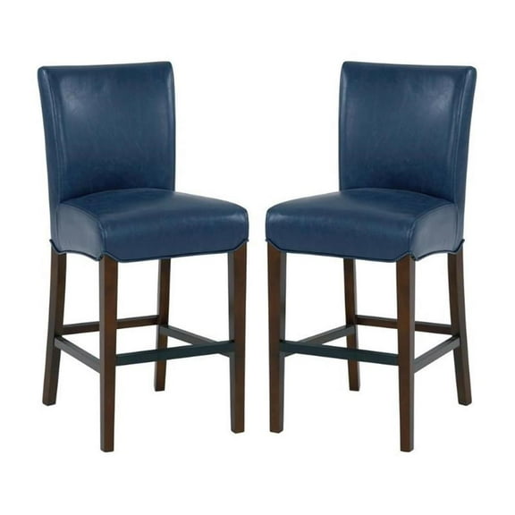 Home Square Milton 26" Bonded Leather Counter Stool in Blue - Set of 2