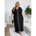 thumbnail image 7 of Black Kaftan Embroidered Dress Plus Size Short Sleeve Beachwear Nomadic Summer Outwear mumu Loungewear Comfortable Nightgown Lightweight Vacation Clothing, 7 of 7