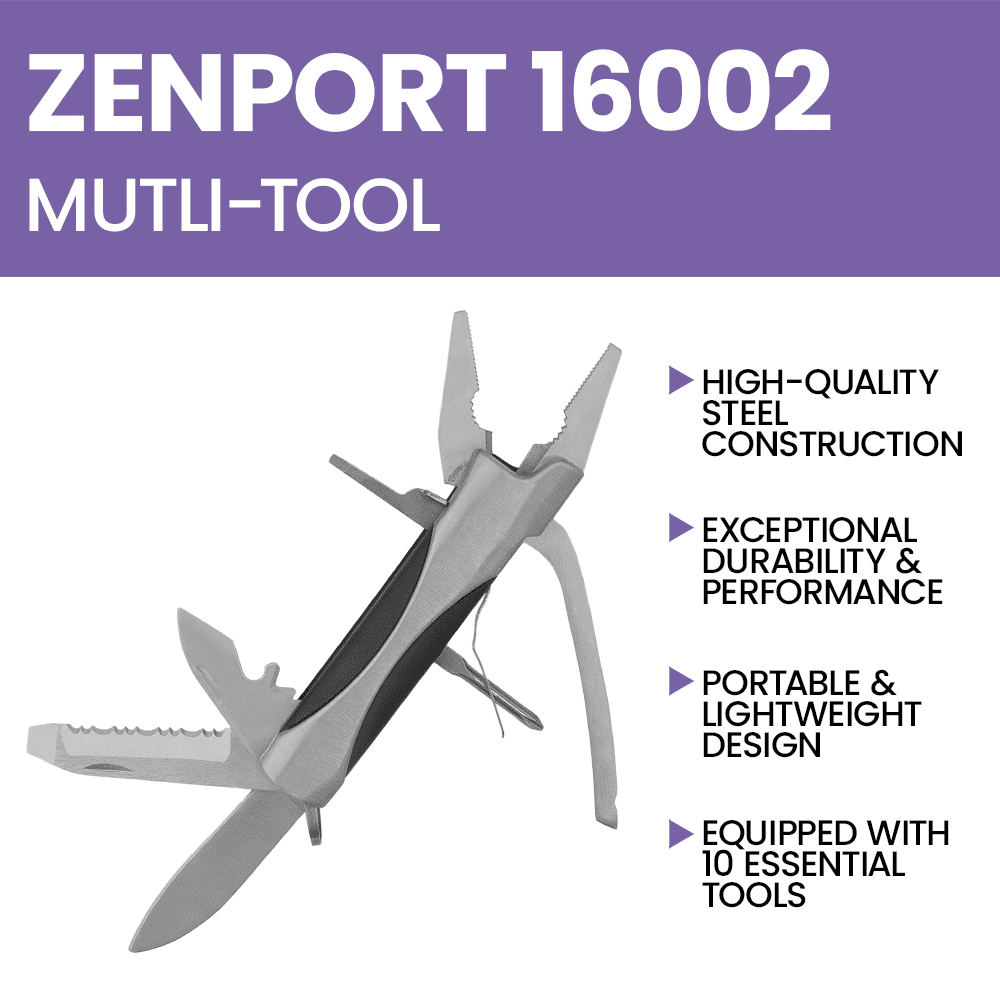 Zenport 16002 10-in-1 Multi-Function Survival Tool w/ Case, Silver - 3 Pack
