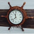 thumbnail image 4 of Nautical Brown Wooden Ship Wheel Model Wall Clock Home Decor 14", 4 of 4