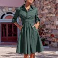 thumbnail image 1 of Vestido con cuello en V y solapa para mujer vestido midi de línea A de color liso vestido de viaje con dobladillo grande, 1 of 7